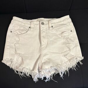 Eunina high waist cut off shortie white jean shorts; size S
